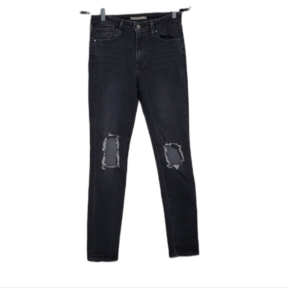 Levi's 721 Washed Black Busted Knee High Rise Skinny Jeans